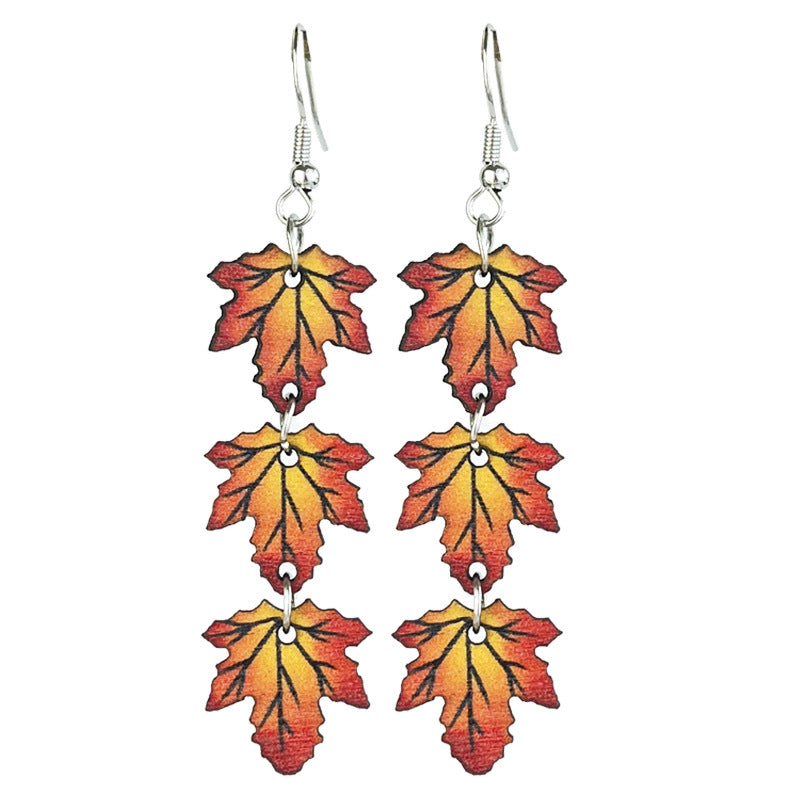 Wholesale 2 Pairs/pack Thanksgiving Wooden Multi-Element Turkey Pumpkin Maple Leaf Chinese Restaurant Autumn Vibe Earrings